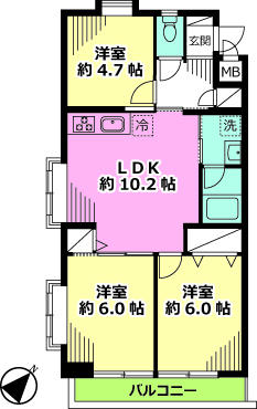 Floor plan. 3LDK, Price 24,800,000 yen, Occupied area 58.54 sq m , Balcony area 5.39 sq m floor plan