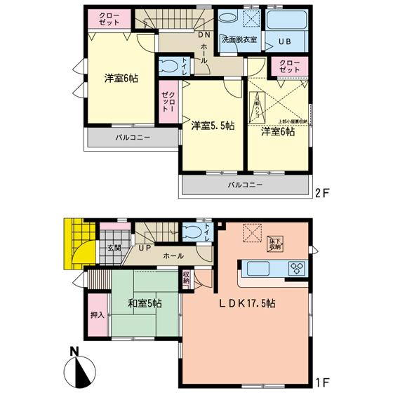 Floor plan. (1 Building), Price 54,800,000 yen, 4LDK, Land area 100 sq m , Building area 96.05 sq m
