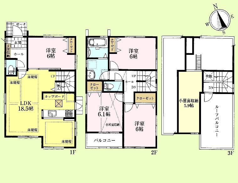Floor plan. (1 Building), Price 59,800,000 yen, 4LDK, Land area 104.41 sq m , Building area 99.94 sq m
