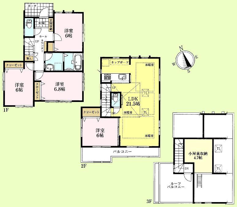 Floor plan. (Building 2), Price 63,800,000 yen, 4LDK, Land area 104.41 sq m , Building area 104.08 sq m