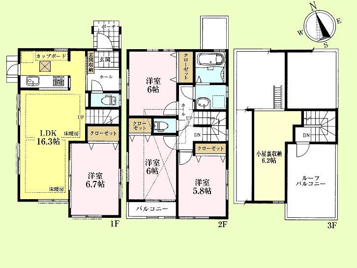 Floor plan. (3 Building), Price 59,500,000 yen, 4LDK, Land area 104.4 sq m , Building area 95.98 sq m
