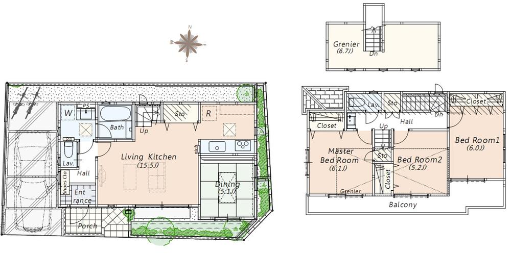 Floor plan. (Building 2), Price 63,800,000 yen, 3LDK, Land area 96.86 sq m , Building area 93.56 sq m