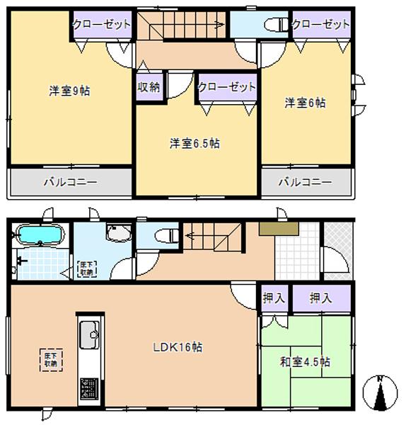 Floor plan. 53,800,000 yen, 4LDK, Land area 112.59 sq m , It is a large 4LDK of building area 101.84 sq m building area 101.84 sq m. Zenshitsuminami direction and become, Good per yang.