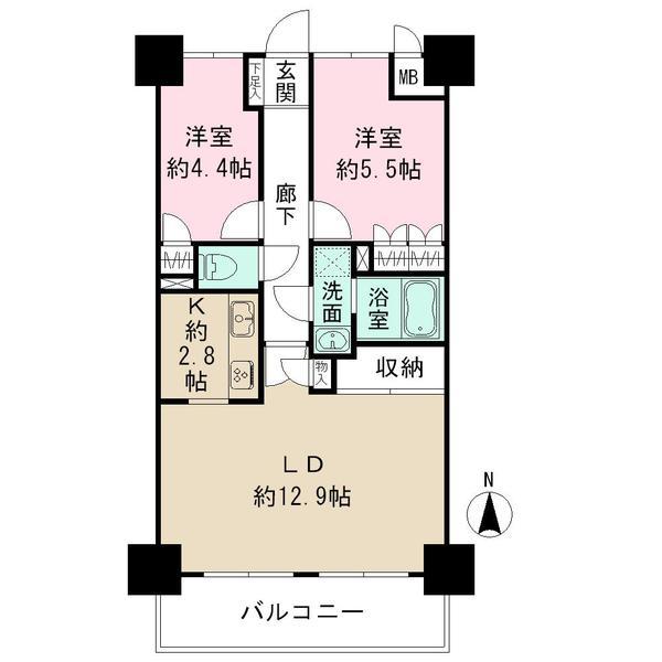 Floor plan. 2LDK, Price 33,800,000 yen, Occupied area 58.87 sq m , Also be changed to a balcony area 8.7 sq m 3DK (additional cost required) South toward dwelling unit, Day ・ View is good.