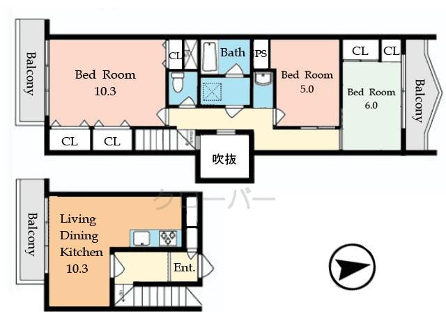 Floor plan. 3LDK, Price 32,800,000 yen, Occupied area 90.57 sq m , Balcony area 11.94 sq m