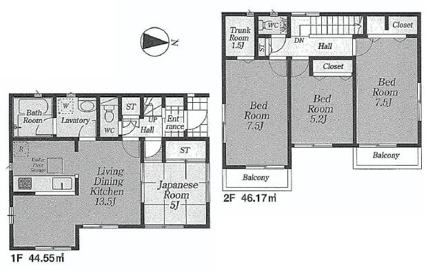 Floor plan. 45 million yen, 4LDK, Land area 94.49 sq m , Building area 90.71 sq m