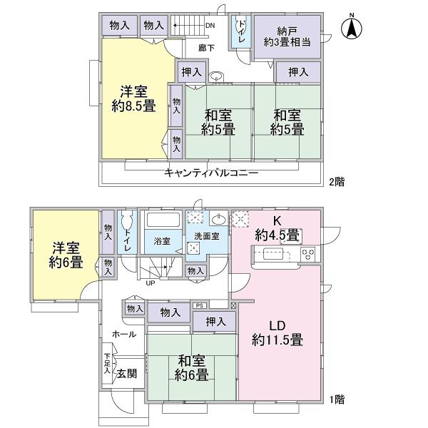 Floor plan. 74,800,000 yen, 5LDK + S (storeroom), Land area 140.36 sq m , Building area 133.78 sq m floor plan