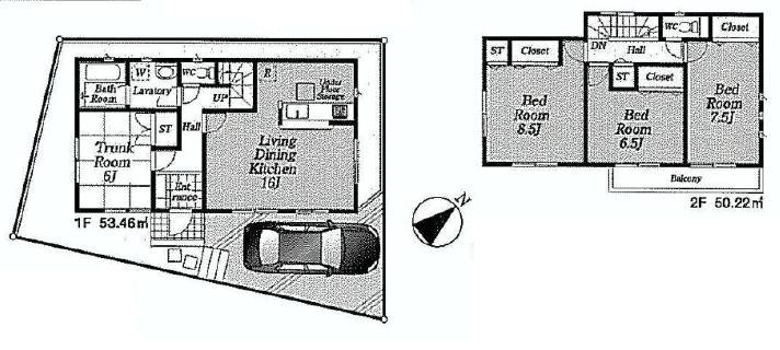 Floor plan. (1 Building), Price 48,800,000 yen, 4LDK, Land area 101.14 sq m , Building area 103.68 sq m