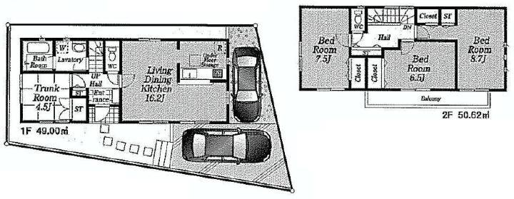 Floor plan. (Building 2), Price 49,800,000 yen, 4LDK, Land area 105.62 sq m , Building area 99.62 sq m