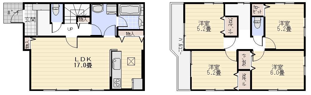 Floor plan. Price 21,800,000 yen, 4LDK, Land area 102.88 sq m , Building area 92.34 sq m