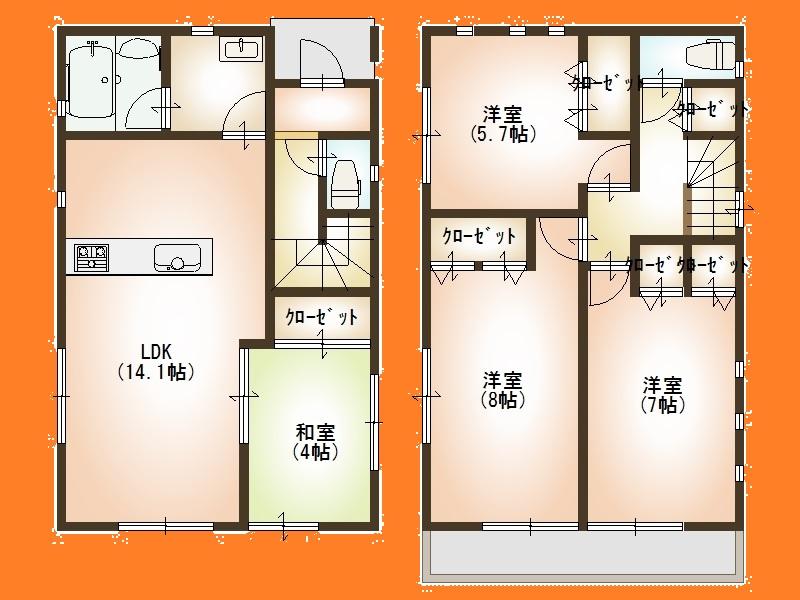 Floor plan. 24,300,000 yen, 4LDK, Land area 115.58 sq m , Building area 90.72 sq m Floor