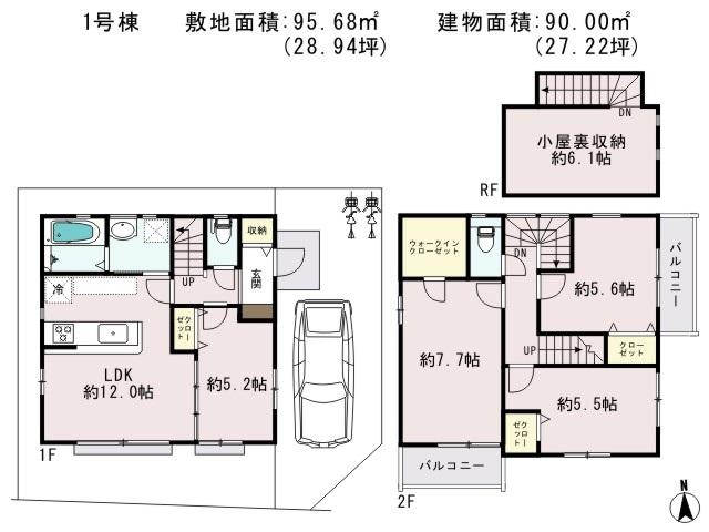 Floor plan. 37,800,000 yen, 4LDK, Land area 95.68 sq m , Building area 90 sq m