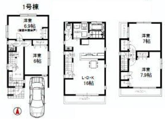 Floor plan. 39,800,000 yen, 4LDK, Land area 75.57 sq m , Building area 101.25 sq m 2 floor 3 floor veranda