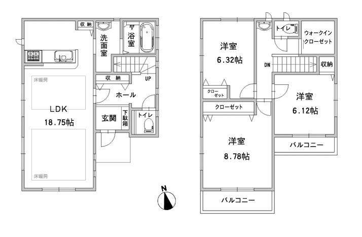 Floor plan. (A Building), Price 47,800,000 yen, 3LDK+S, Land area 110.65 sq m , Building area 100.06 sq m