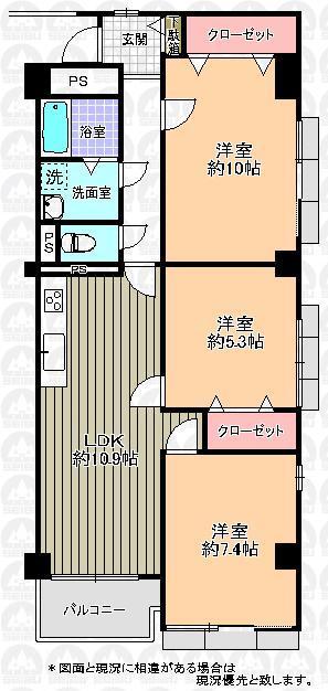 Floor plan. 3LDK, Price 23.8 million yen, Occupied area 72.56 sq m , Balcony area 3.77 sq m floor plan