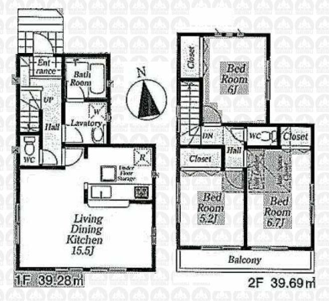 Floor plan. (1 Building), Price 39,800,000 yen, 3LDK, Land area 91.38 sq m , Building area 78.97 sq m