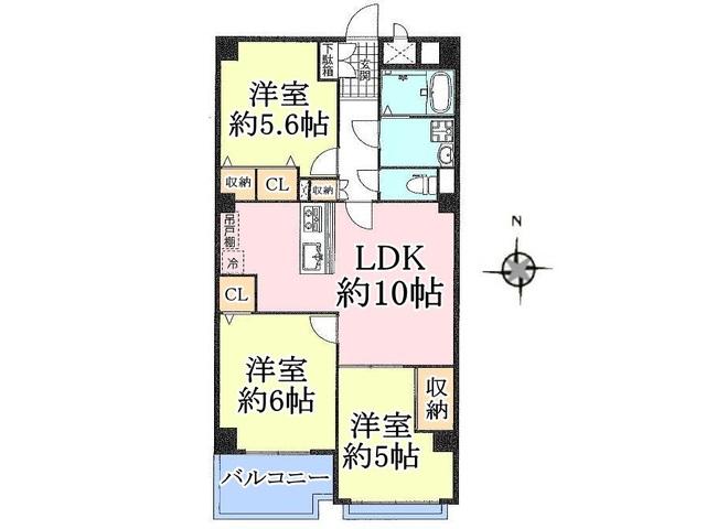Floor plan. 3LDK, Price 19,990,000 yen, Occupied area 62.72 sq m , Taken between the balcony area 3.77 sq m Zon'nenhaimu Tanashi