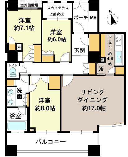 Floor plan. 3LDK, Price 94 million yen, Footprint 101.03 sq m , Balcony area 13.94 sq m