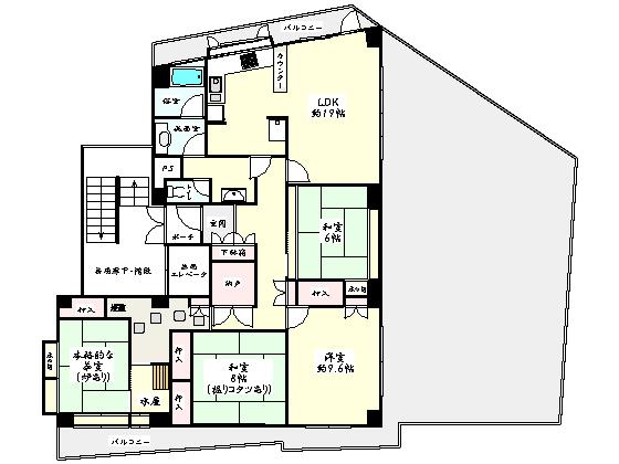 Floor plan. 4LDK + S (storeroom), Price 36,800,000 yen, Footprint 136.69 sq m , Balcony area 90 sq m area occupied by about 136 sq m , Large 4LDK, South ・ east ・ It is north of the three-way angle room.