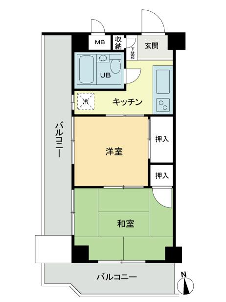 Floor plan. 2K, Price 10.5 million yen, Occupied area 29.93 sq m , Balcony area 11.55 sq m