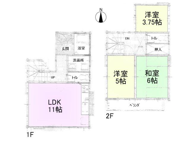 Floor plan. 24,800,000 yen, 3LDK, Land area 68.61 sq m , Building area 63.75 sq m between Shibakubo cho 4-chome floor plan