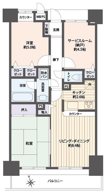 Floor plan. 2LDK + S (storeroom), Price 23,980,000 yen, Footprint 60 sq m , Balcony area 9.3 sq m
