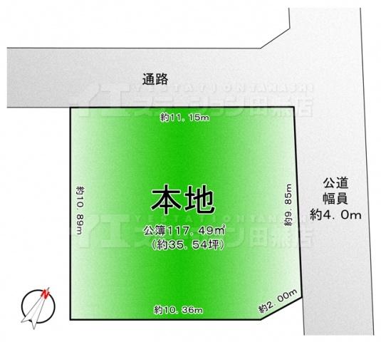 Compartment figure. Land price 37,800,000 yen, Facing the land area 117.49 sq m northeast corner lot. 