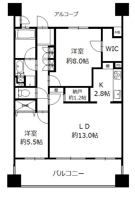 Floor plan. 2LDK, Price 29,800,000 yen, Occupied area 67.45 sq m , Balcony area 15 sq m