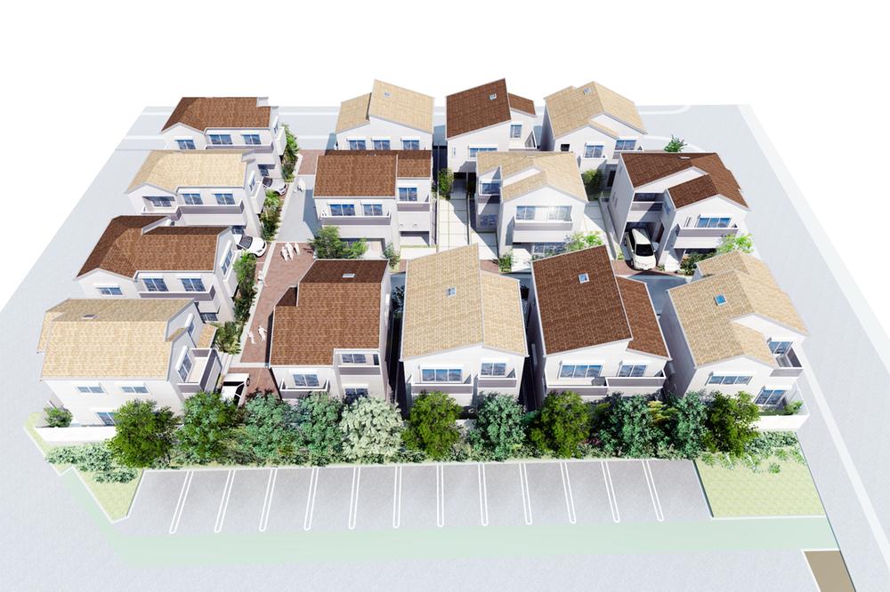 Rendering (appearance). Roads and green space and garden ・ With lots and are brick, such as in a parking lot. This special bricks there is water retention effect, The road surface temperature has the effect of lower than 15 degrees. Adoption is the first time this subdivision in Japan of public roads!