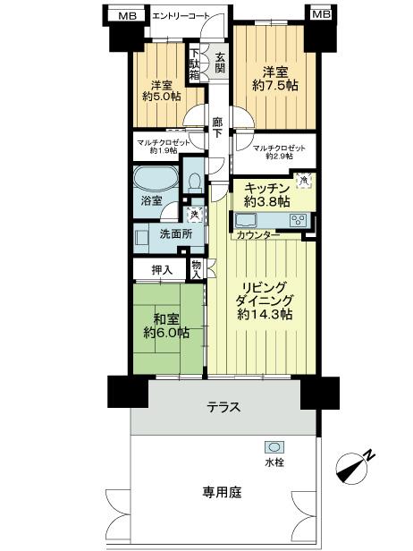 Floor plan. 3LDK, Price 34,800,000 yen, Occupied area 86.02 sq m