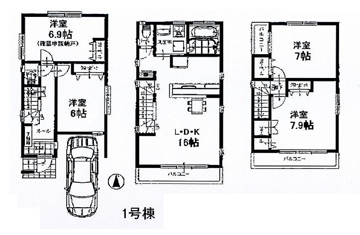 Floor plan. (1 Building), Price 38,800,000 yen, 4LDK, Land area 71.6 sq m , Building area 106.11 sq m