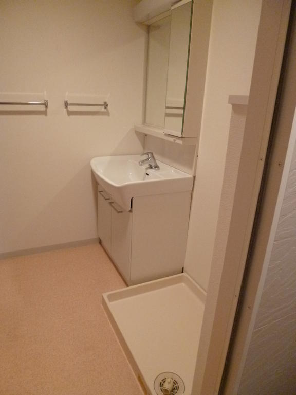 Washroom. Bathroom vanity, Washing machine installation With waterproof bread.
