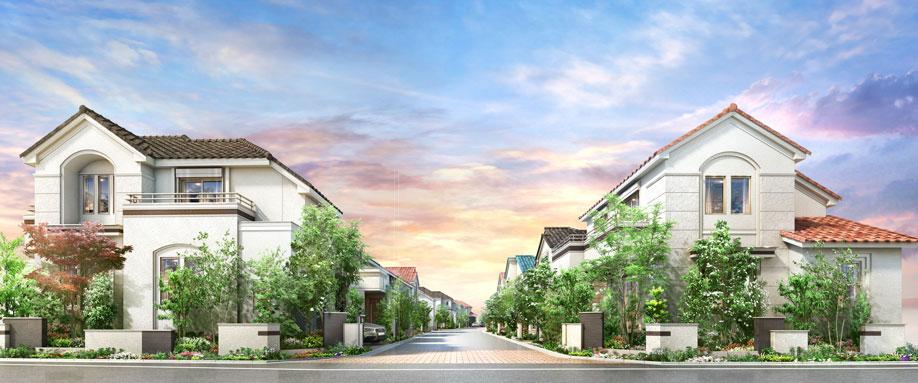 Cityscape Rendering. While location that is the convenience of the station walk 6 minutes, Position in the first kind low-rise exclusive residential area. Less tall buildings around, You can feel the big sky and lush greenery, Comfortable living environment full of sense of openness. (Cityscape Rendering ※ 2)