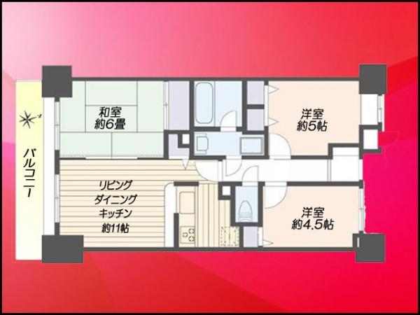 Floor plan. 3LDK, Price 24,980,000 yen, Occupied area 57.29 sq m , Balcony area 9.33 sq m