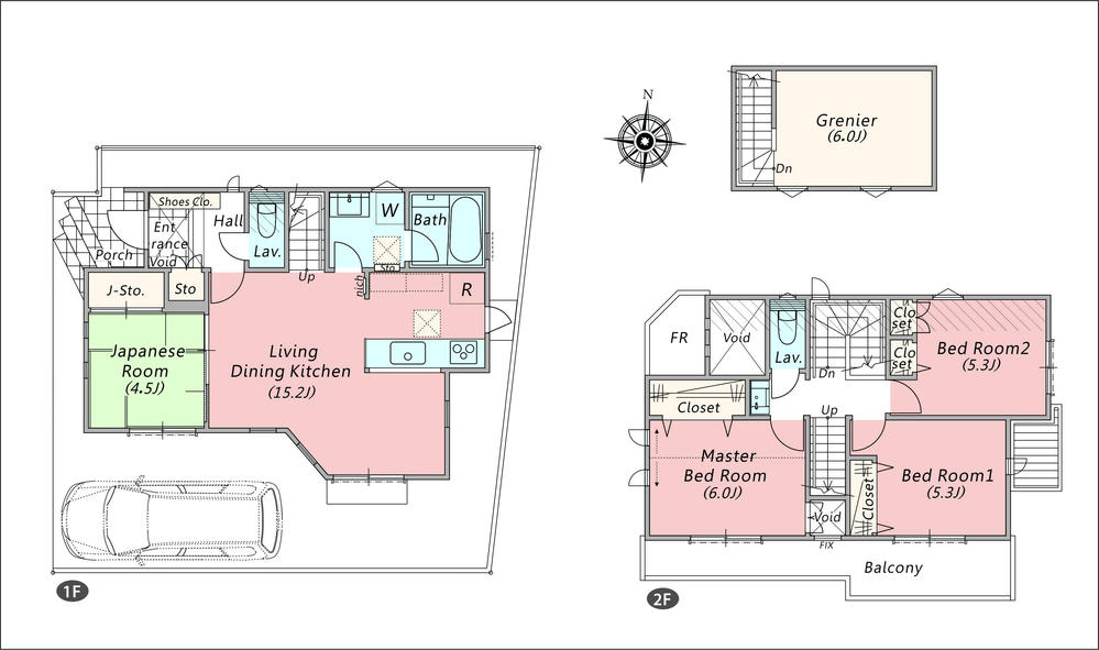 Floor plan. (Building 2), Price 59,800,000 yen, 4LDK, Land area 100.02 sq m , Building area 91.57 sq m