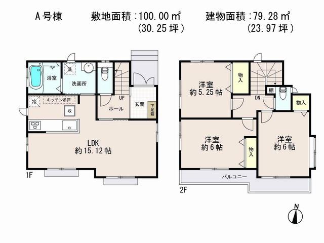 Floor plan. (A section), Price 38,800,000 yen, 3LDK, Land area 100 sq m , Building area 79.28 sq m