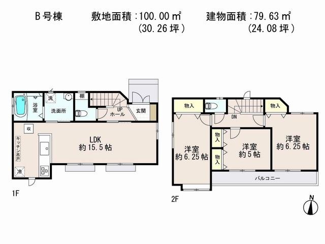 Floor plan. (B section), Price 38,500,000 yen, 3LDK, Land area 100 sq m , Building area 79.63 sq m