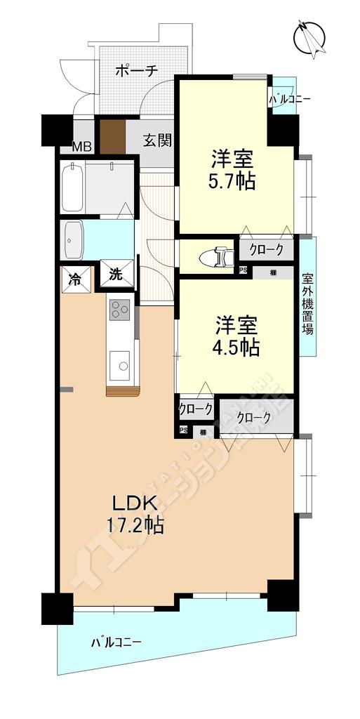 Floor plan. 2LDK, Price 27,800,000 yen, Footprint 61.5 sq m