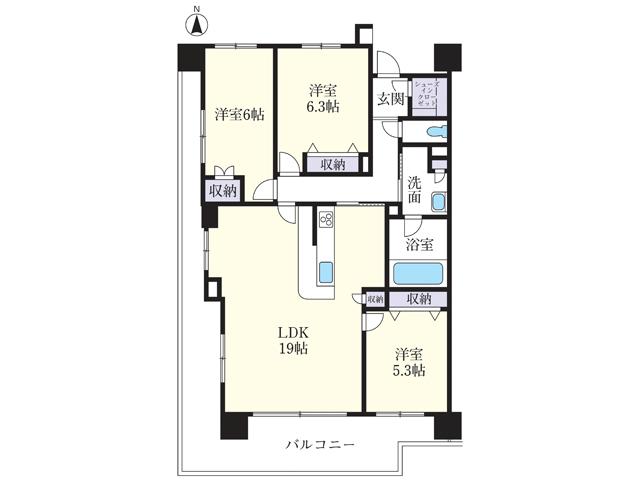 Floor plan. 3LDK, Price 42,800,000 yen, Occupied area 81.59 sq m , Balcony area 23.4 sq m ad Grande Hibarigaoka floor plan