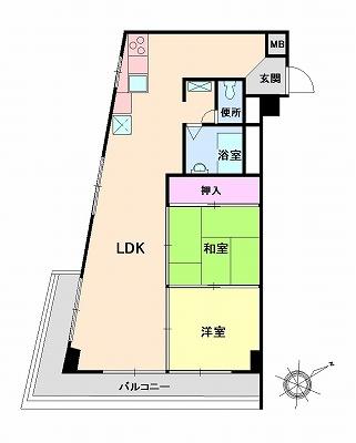 Floor plan. 2LDK, Price 12.8 million yen, Occupied area 48.12 sq m , Balcony area 11.42 sq m
