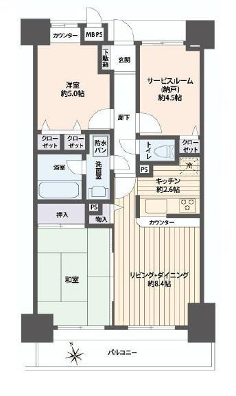 Floor plan. 2LDK+S, Price 23,980,000 yen, Footprint 60 sq m , Balcony area 9.3 sq m