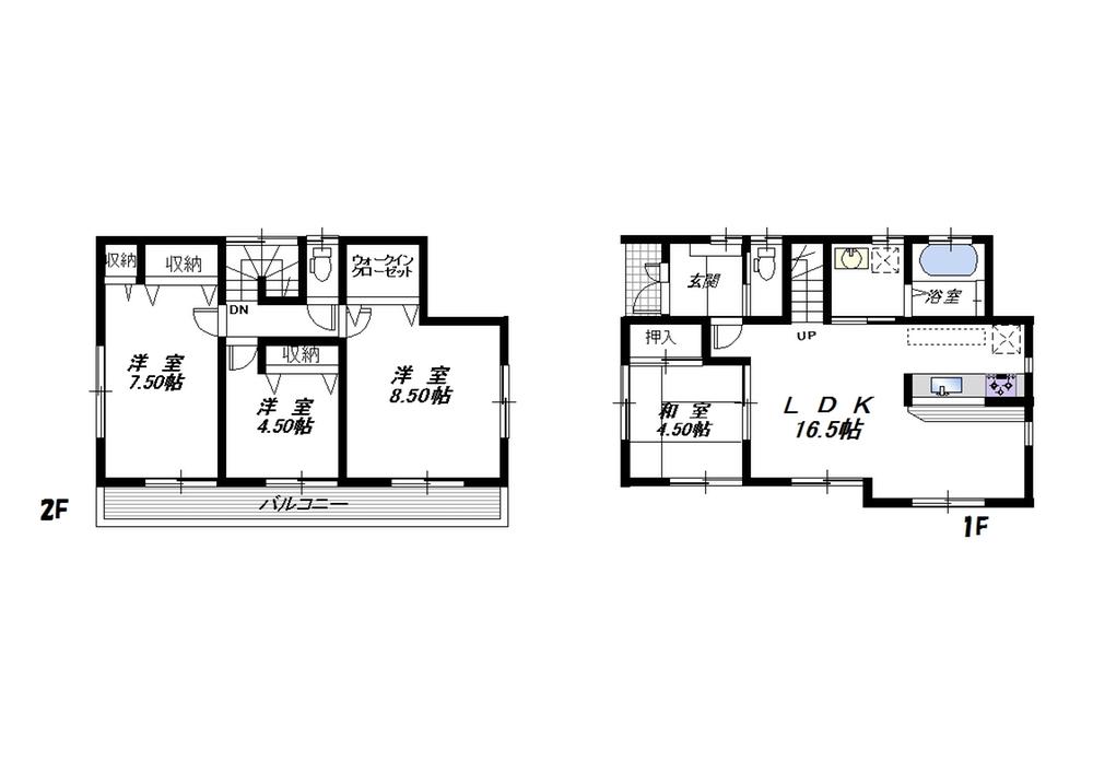 Floor plan. 43,800,000 yen, 4LDK, Land area 98.11 sq m , Building area 98.05 sq m 4LDK Floor is living in a staircase lined up in all Shitsuminami