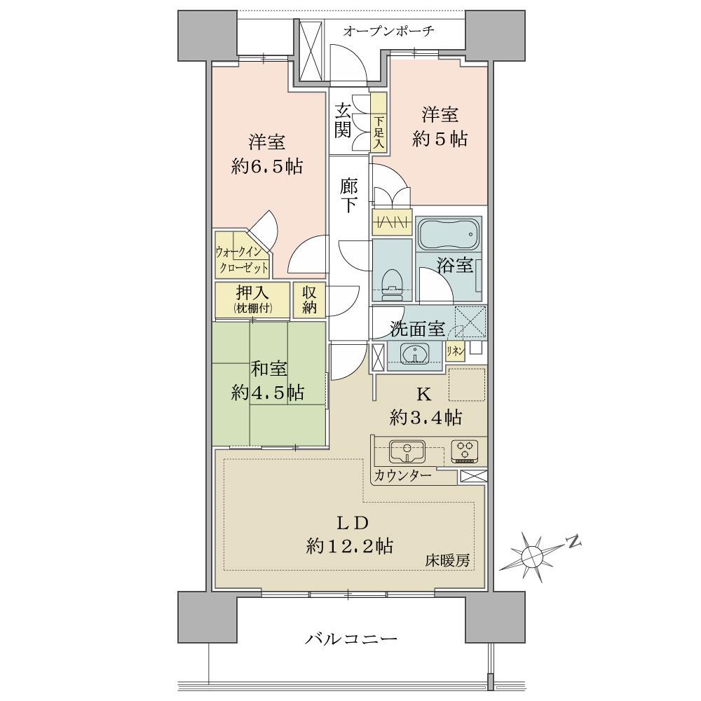 Floor plan. 3LDK, Price 31,800,000 yen, Occupied area 70.59 sq m , Balcony area 12.09 sq m 3LDK ・ 70.59 sq m , There is a walk-in closet and the closet, Storage is abundant.