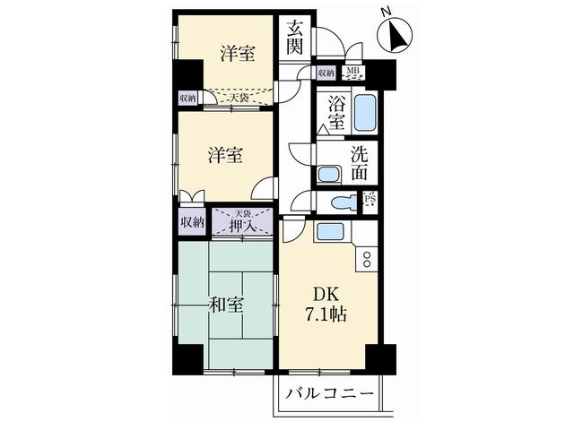 Floor plan. 3DK, Price 13.5 million yen, Occupied area 52.74 sq m , Balcony area 3.36 sq m Bamuhaitsu Tanashi floor plan