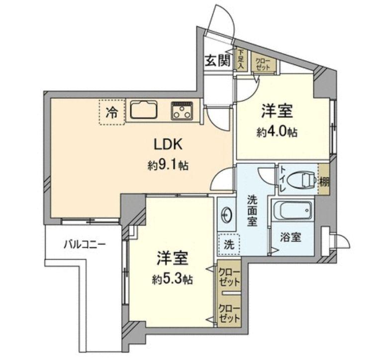 Floor plan. 2DK, Price 19.9 million yen, Occupied area 45.94 sq m , Balcony area 4.92 sq m