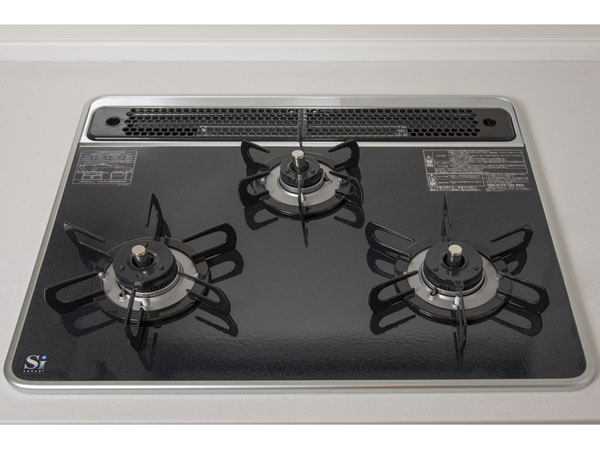 Kitchen.  [Hyper-glass top gas stove] Beautiful appearance, Cleaning easy gas stove of hyper glass top. Bake delicious in the top and bottom of the burner equipped with a double-sided grill.
