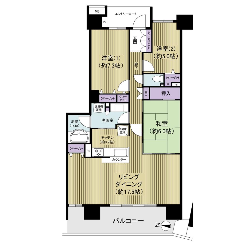 Floor plan. 3LDK, Price 34,800,000 yen, Occupied area 85.75 sq m , Balcony area 16.93 sq m