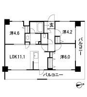 Floor: 3LDK, occupied area: 56.42 sq m
