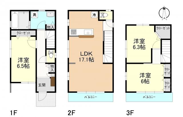 Floor plan. 39,800,000 yen, 3LDK, Land area 66.49 sq m , Building area 94.56 sq m southeast corner lot B Building
