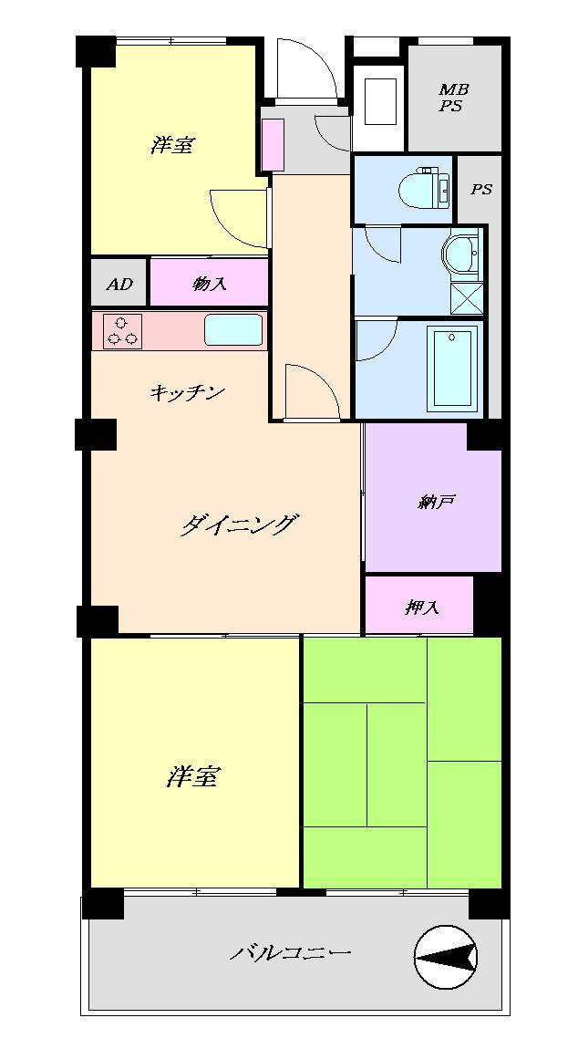 Floor plan. 3DK, Price 13.8 million yen, Occupied area 60.08 sq m , Balcony area 8.25 sq m